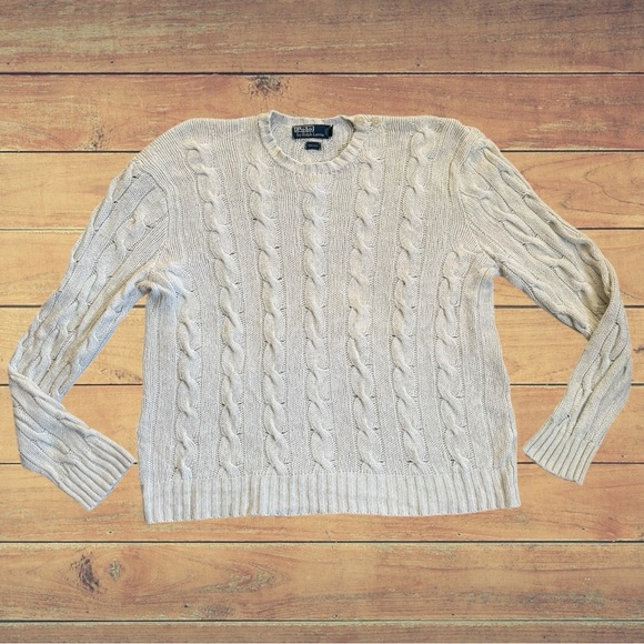 Polo Ralph Lauren Sweater 100% Silk Cable Knit Toggle Pullover Fair Isle Chunky - Picture 1 of 5
